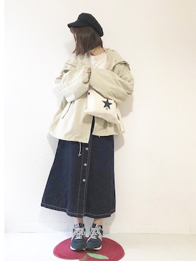 「ナイロンパーカー」｜「アイテム（スカート）」を使った、tsugu*さん（レディース・157cm）の秋コーディネート