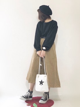 「chocomee（チョコミー）のアイテム（ハンチング/ベレー帽）」を使った、tsugu*さん（レディース・157cm）の秋コーディネート