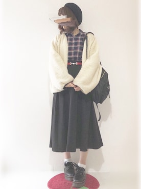 「chocomee（チョコミー）のアイテム（ハンチング/ベレー帽）」を使った、tsugu*さん（レディース・157cm）の冬コーディネート