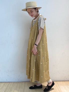 「アイテム（ジャンパースカート）」を使った、kato さん（レディース・157cm）の夏コーディネート