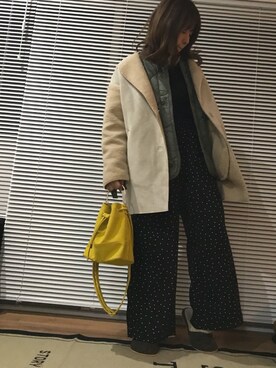 「裏ボア」｜「アイテム（その他アウター）」を使った、むちむちくんのママさん（レディース・154cm）の冬コーディネート