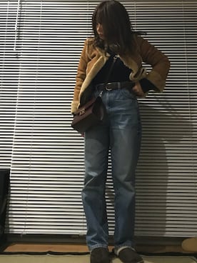 「ハイウエストストレートジーンズ」｜むちむちくんのママさん（レディース・154cm）の冬コーディネート