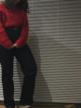 「ハイウエストストレートジーンズ」｜むちむちくんのママさん（レディース・154cm）の冬コーディネート