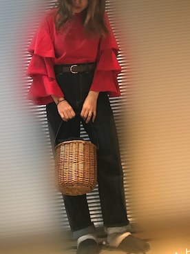 「ハイウエストストレートジーンズ」｜むちむちくんのママさん（レディース・154cm）の春コーディネート