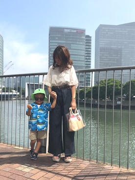 「白トップス」｜むちむちくんのママさん（レディース・154cm・20代）の夏コーディネート