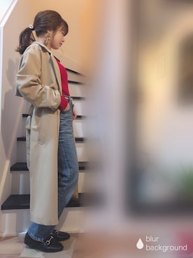 「アイテム（トレンチコート）」を使った、むちむちくんのママさん（レディース・154cm・20代）の春コーディネート