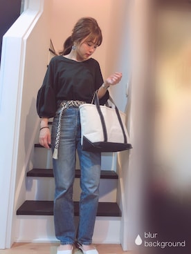 「ハイウエストストレートジーンズ」｜むちむちくんのママさん（レディース・154cm）の夏コーディネート