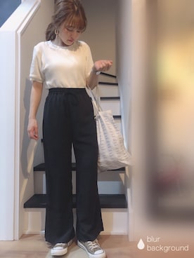 「UNIQLO（ユニクロ）のワッフルクルーネックT（5分袖）（Tシャツ/カットソー）」を使った、むちむちくんのママさん（レディース・154cm）の春コーディネート