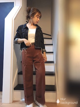 「SPINNS(スピンズ)のアイテム(デニムジャケット)」を使った、むちむちくんのママさん(レディース・154cm)の秋コーディネート