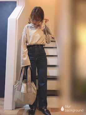 「シアタープロダクツ(THEATRE PRODUCTS)」｜「アイテム（ローファー）」を使った、むちむちくんのママさん（レディース・154cm）の秋コーディネート