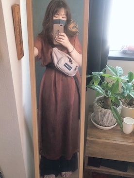 「ブラウン×ブラック」｜「アイテム（ワンピース/ドレス）」を使った、むちむちくんのママさん（レディース・154cm）の夏コーディネート