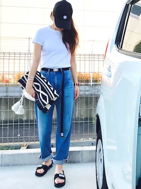 「Right-on（ライトオン）のアイテム（帽子）」を使った、riosa◡̈⃝︎⋆︎*さん（レディース・158cm）の夏コーディネート