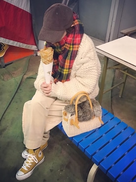 「ボリュームニット」｜「アイテム（キャップ）」を使った、riosa◡̈⃝︎⋆︎*さん（レディース・158cm）の冬コーディネート