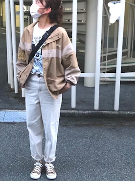 「ミッキーT」｜「アイテム（ブルゾン）」を使った、riosa◡̈⃝︎⋆︎*さん（レディース・158cm）の夏コーディネート