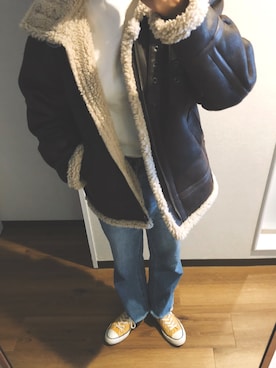 「チャックテイラー」｜「アイテム（ブルゾン）」を使った、akargoさん（レディース・160cm）の冬コーディネート