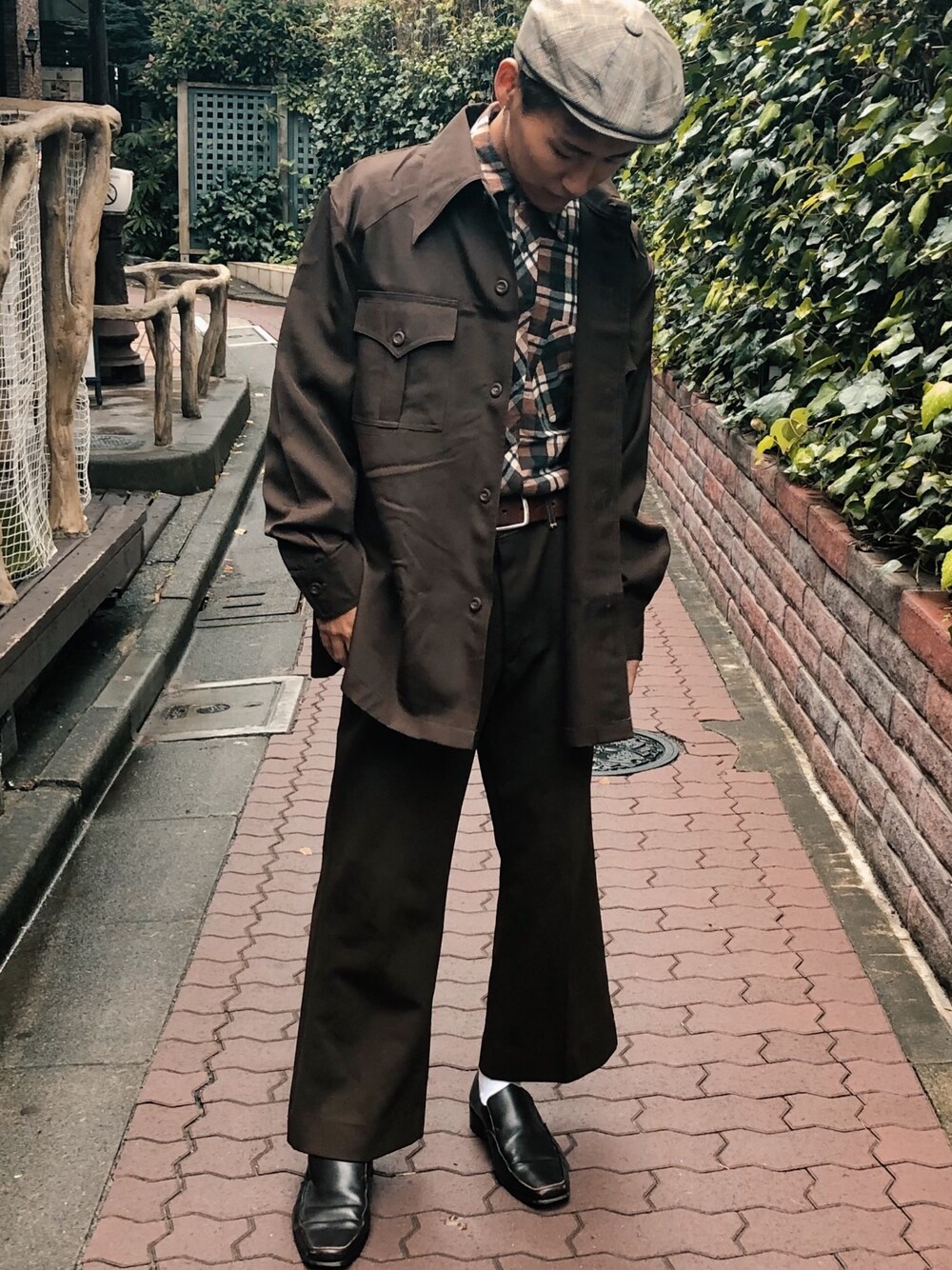 「セットアップ、ハンチング」｜「chicagoのアイテム（その他パンツ、ブラウン系）」を使った、HIRAKUさん（メンズ・170cm）の秋コーディネートの1枚目の写真