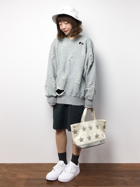 「ゆるカジ」｜「アイテム（スウェット）」を使った、いぴさん（レディース・152cm）の冬コーディネート