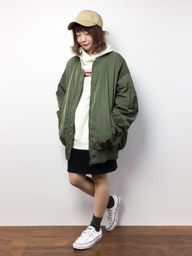 「Another Edition（アナザーエディション）のアイテム（MA-1）」を使った、いぴさん（レディース・152cm）の冬コーディネート