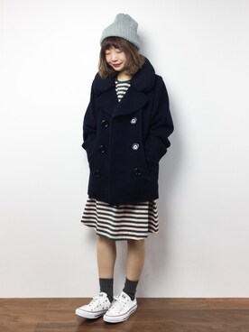 「mercibeaucoup,（メルシーボークー）のアイテム（ピーコート）」を使った、いぴさん（レディース・152cm）の冬コーディネート
