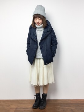 「ゆるカジ」｜「アイテム（ダウンジャケット/コート）」を使った、いぴさん（レディース・152cm）の冬コーディネート