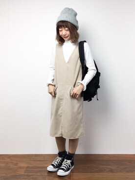 「ゆるカジ」｜「アイテム（ワンピース/ドレス）」を使った、いぴさん（レディース・152cm）の冬コーディネート