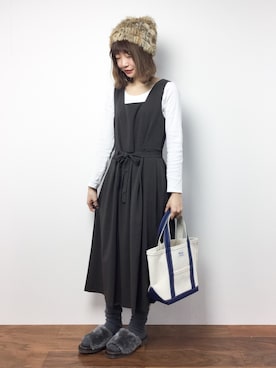 「archives（アルシーヴ）のアイテム（ジャンパースカート）」を使った、いぴさん（レディース・152cm）の冬コーディネート
