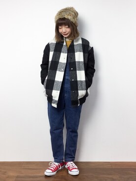 「RODEO CROWNS WIDE BOWL（ロデオクラウンズワイドボウル）のアイテム（ジャケット/アウター）」を使った、いぴさん（レディース・152cm）の冬コーディネート