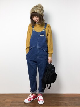 「RNA（アールエヌエー）のアイテム（サロペット/オーバーオール）」を使った、いぴさん（レディース・152cm）の冬コーディネート