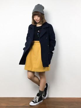 「ゆるカジ」｜「アイテム（ピーコート）」を使った、いぴさん（レディース・152cm）の冬コーディネート