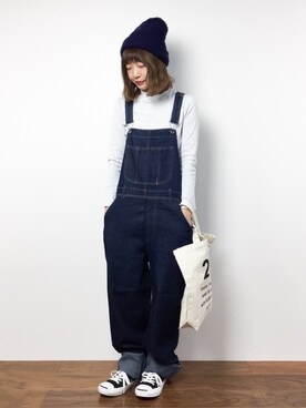 「ゆるカジ」｜「アイテム（オールインワン・サロペット）」を使った、いぴさん（レディース・152cm）の冬コーディネート