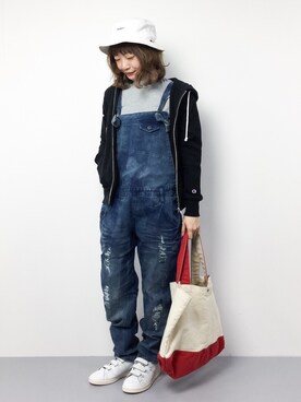 「antiqua（アンティカ）のアイテム（オールインワン・サロペット）」を使った、いぴさん（レディース・152cm）の冬コーディネート