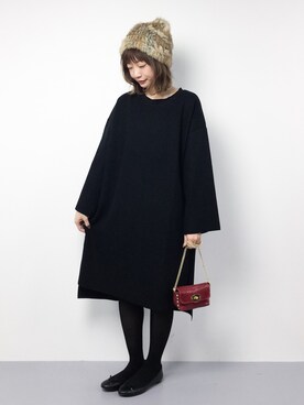 「ゆるカジ」｜「アイテム（ワンピース/ドレス）」を使った、いぴさん（レディース・152cm）の冬コーディネート