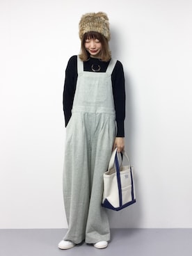 「ゆるカジ」｜「アイテム（オールインワン・サロペット）」を使った、いぴさん（レディース・152cm）の冬コーディネート