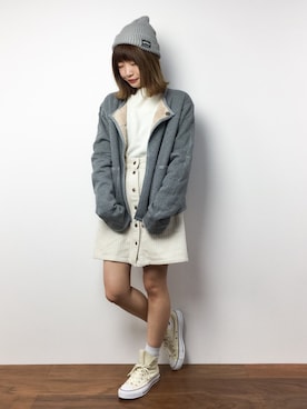 「ゆるカジ」｜「アイテム（ノーカラージャケット）」を使った、いぴさん（レディース・152cm）の冬コーディネート