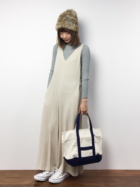 「ゆるカジ」｜「アイテム（オールインワン・サロペット）」を使った、いぴさん（レディース・152cm）の冬コーディネート