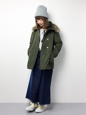 「ゆるカジ」｜「アイテム（モッズコート）」を使った、いぴさん（レディース・152cm）の冬コーディネート