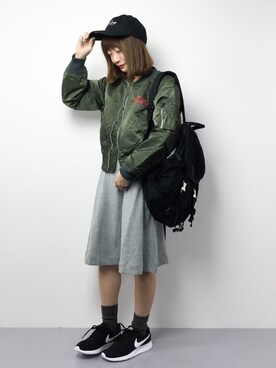 「RNA（アールエヌエー）のアイテム（MA-1）」を使った、いぴさん（レディース・152cm）の冬コーディネート