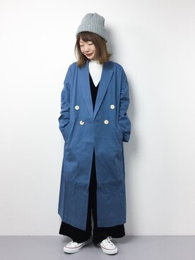 「POU DOU DOU（プードゥドゥ）のアイテム（トレンチコート）」を使った、いぴさん（レディース・152cm）の冬コーディネート