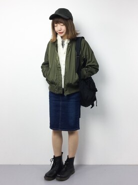 「Te chichi TERRASSE（テチチテラス）のアイテム（MA-1）」を使った、いぴさん（レディース・152cm）の冬コーディネート