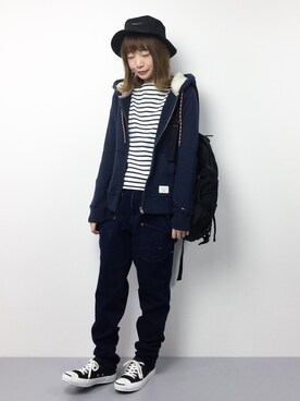 「HILFIGER DENIM（ヒルフィガーデニム）のアイテム（パーカー）」を使った、いぴさん（レディース・152cm）の冬コーディネート
