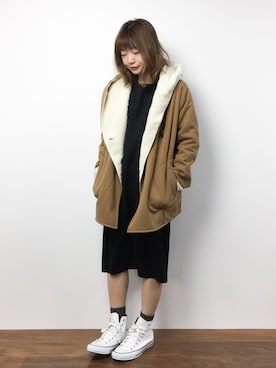 「grn（ジーアールエヌ）のアイテム（ムートンコート）」を使った、いぴさん（レディース・152cm）の冬コーディネート
