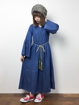 「ゆるカジ」｜「アイテム（シャツワンピース）」を使った、いぴさん（レディース・152cm）の冬コーディネート