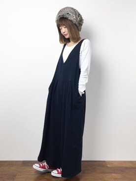 「ゆるカジ」｜「アイテム（ワンピース/ドレス）」を使った、いぴさん（レディース・152cm）の冬コーディネート