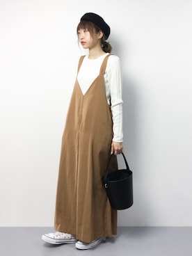 「アイテム（サロペット/オーバーオール、イエロー系）」を使った、いぴさん（レディース・152cm）の冬コーディネート