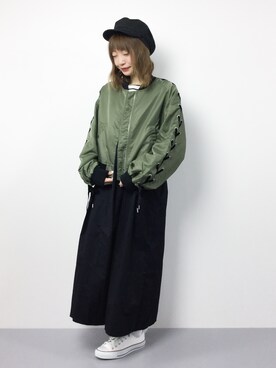 「ゆるカジ」｜「アイテム（ブルゾン）」を使った、いぴさん（レディース・152cm）の春コーディネート