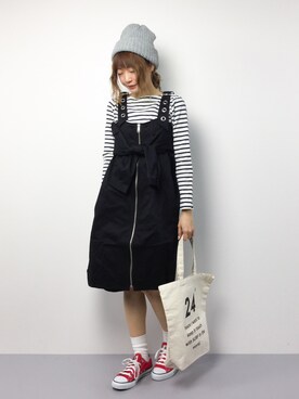 「ゆるカジ」｜「アイテム（シャツワンピース）」を使った、いぴさん（レディース・152cm）の春コーディネート