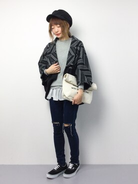 「ゆるカジ」｜「アイテム（その他アウター）」を使った、いぴさん（レディース・152cm）の春コーディネート