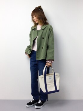 「AS KNOW AS PINKY（アズノゥアズピンキー）のアイテム（トレンチコート）」を使った、いぴさん（レディース・152cm）の春コーディネート