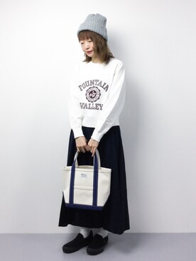 「ゆるカジ」｜「アイテム（スウェット）」を使った、いぴさん（レディース・152cm）の春コーディネート