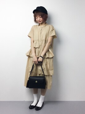 「ゆるカジ」｜「アイテム（シャツワンピース）」を使った、いぴさん（レディース・152cm）の春コーディネート